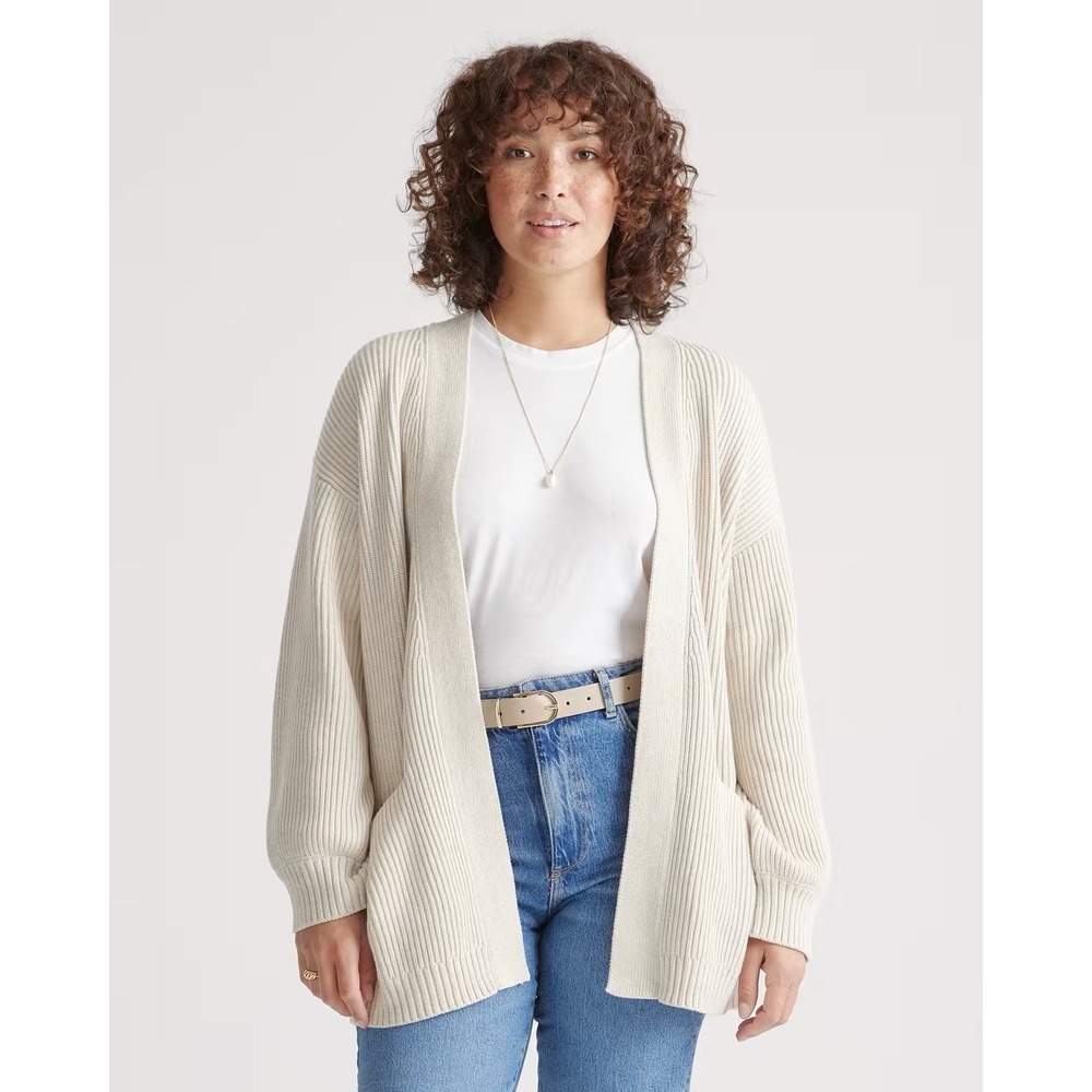 Quince 100% Organic Cotton Oversized Cardigan Ivory Women M Quiet Luxury Minimal